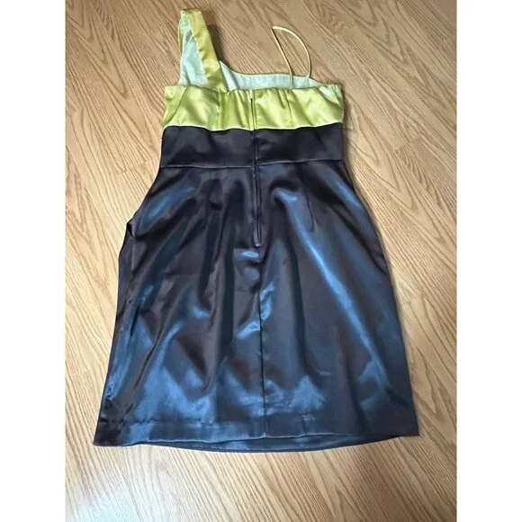Tease‎ Me Womens One-Shoulder Green Black Satin Dress With Beaded Waist Size 9 - Picture 6 of 6